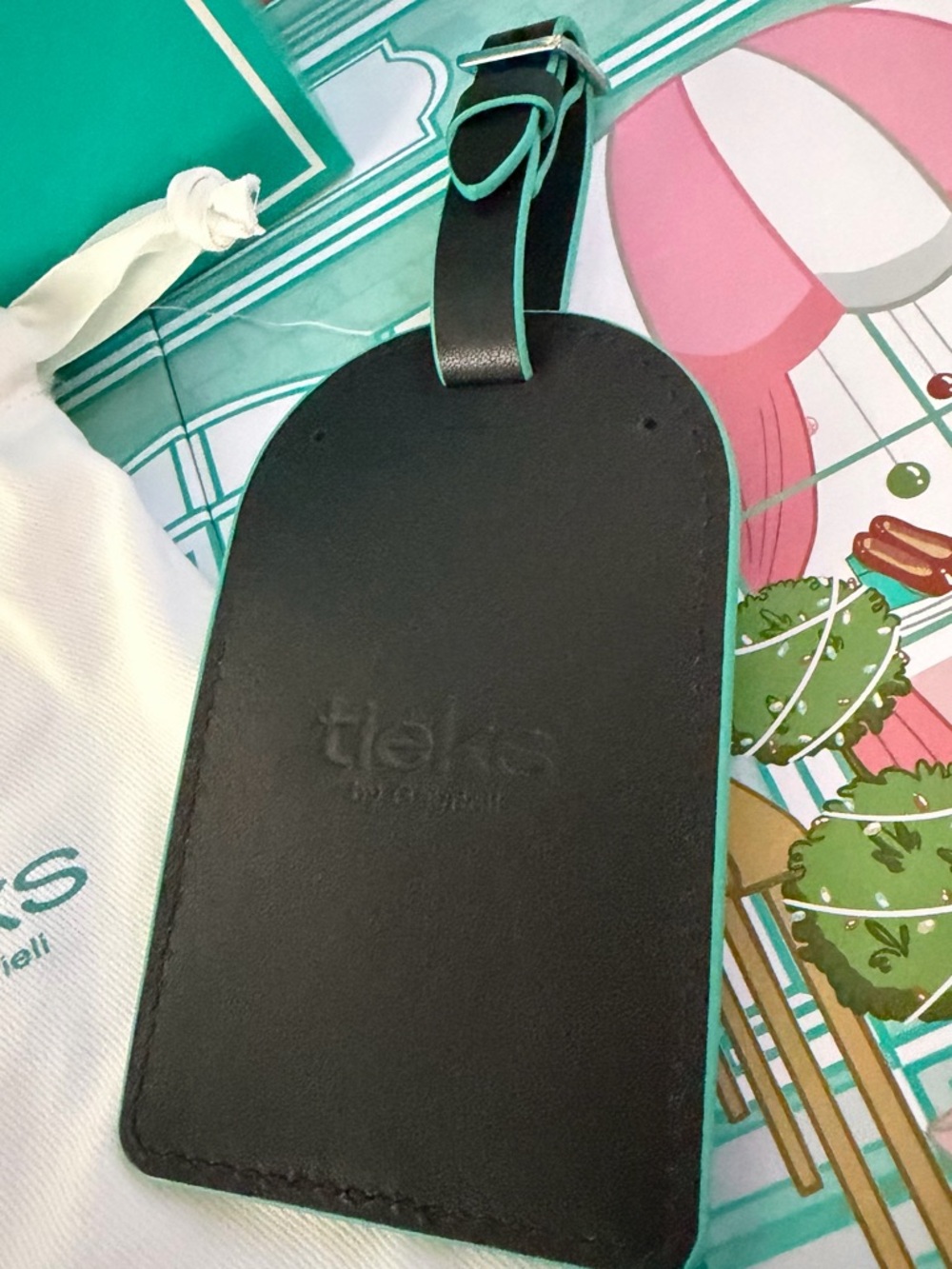 Tieks Advent Calendar Day 9 Luggage Tag Black leather w Tieks blue Accent - Picture 2 of 3